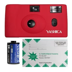 YASHICA MF-1 Snapshot Art 35mm Film Camera Set with Film Roll (Red) Bundle
