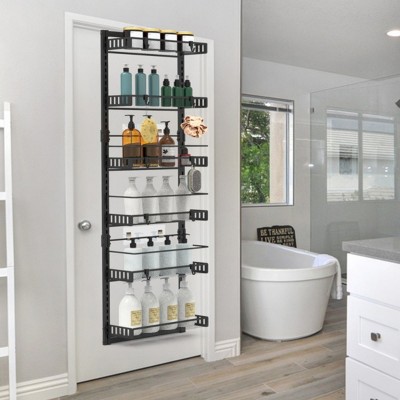 Syemin Utility Storage Shelves 6-Tier Over the Door Pantry Organizer, Door Spice Rack, Hanging Heavy-Duty Door Storage Shelf, Black, 15.9"*6.1"*50.2"