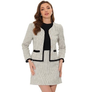 INSPIRE CHIC Women's Outfits Plaid Tweed Short Blazer and Skirt Suit Set 2 Pieces - 1 of 4