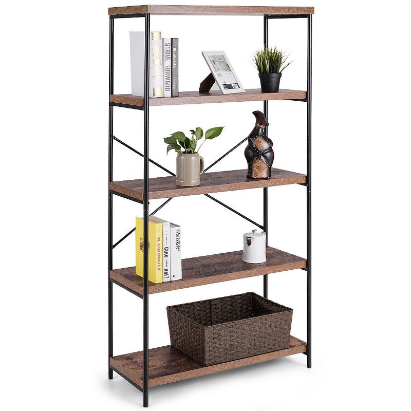 Costway 5-Tier Bookshelf, Industrial Etagere Bookcase, Rustic Display Shelf Organizer, 1 of 13