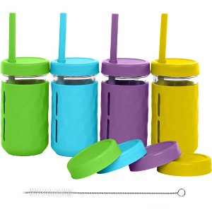WeeSprout Glass Cups with Lids & Straws, Spill-Resistant Cups for Toddlers & Kids, Set of 4 - 1 of 4