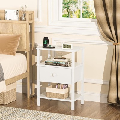 Aukfa Modern Nightstand with Built-in Charging Station, USB Ports & Storage Drawer
