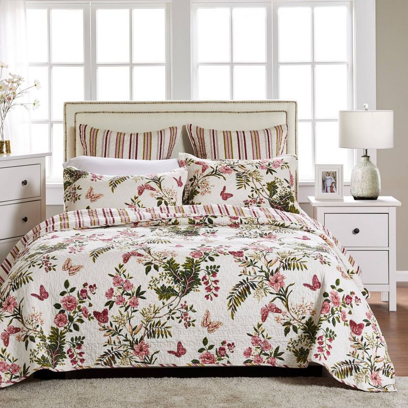 Greenland Home Fashions Butterflies Quilt Set Green/Pink/Off White, 1 of 6