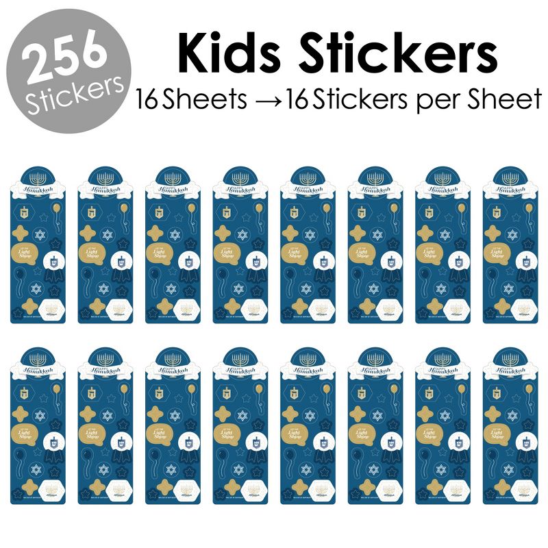 Big Dot of Happiness Happy Hanukkah - Chanukah Holiday Party Favor Kids Stickers - 16 Sheets - 256 Stickers, 2 of 8