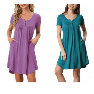 INSPIRE CHIC Women's 2 Pcs Sleepwear Summer Short Sleeves Solid with Pockets Nightgown - 1 of 4