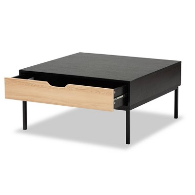 Sleek Two-Tone Oak and Black Square Coffee Table with Storage