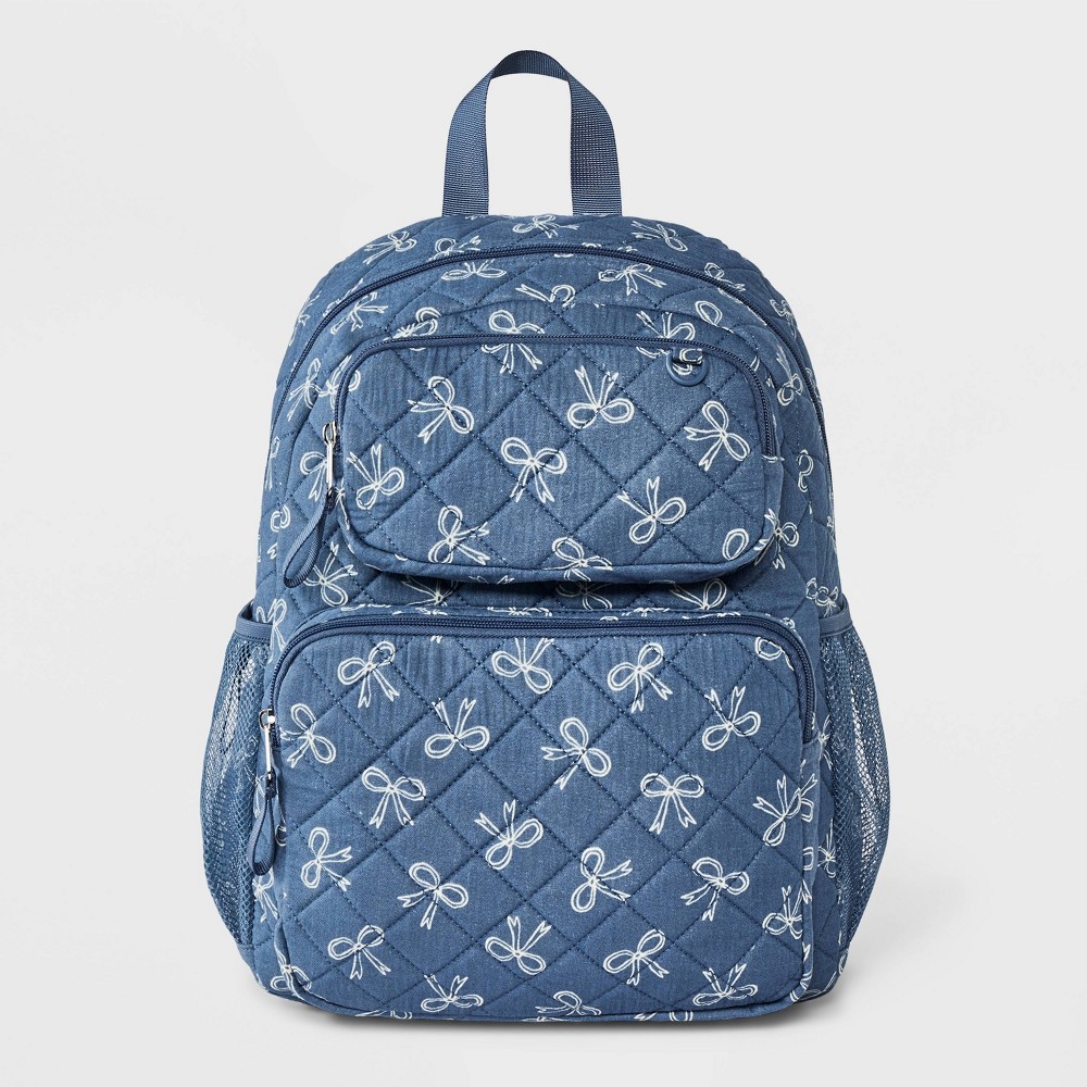 Girls' 16" Two Pocket Denim Bows Backpack - Cat & Jack™ Blue
