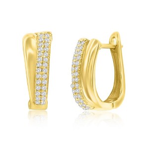 Bella Silver Sterling Silver, Overlapping CZ Hoop Earrings - Gold Plated - Gold - 1 of 2