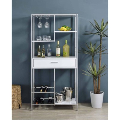Figueroa White and Chrome Modern Bar Cabinet with Drawer