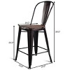 Costway Copper Set of 4 Metal Wood Counter Stool Kitchen Dining Bar Chairs Rustic Full Back - 3 of 4