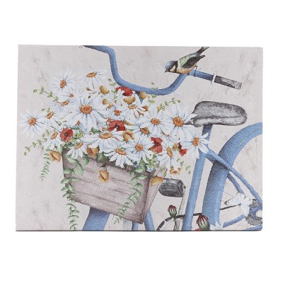 Lakeside Lighted Frameless Canvas Bicycle Canvas Wall Art Picture with Floral Accent