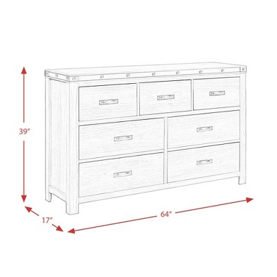 Gray Wood 7-Drawer Dresser with Black Metal Trim