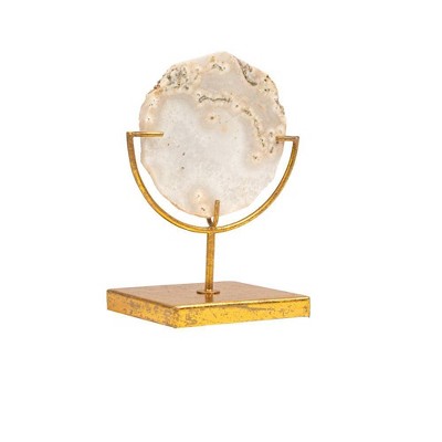 Natural Agate Stone Slice on Distressed Gold Metal Stand