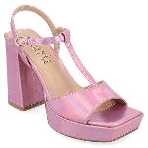Journee Collection Womens Parson Metallic Vegan Leather Platform Sandals - 1 of 4