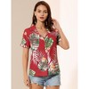Allegra K Women's Hawaiian Floral Leaves Printed Short Sleeve Button Down Vintage Shirt - 3 of 4