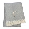 HomeRoots 55" X 70" Gray And White Herringbone Cotton Blend F Initial Throw Blanket with Tassels And Embroidery - 4 of 4