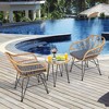 Costway 3PCS Patio Rattan Bistro Furniture Set Cushioned Chair Table - 2 of 4