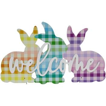 Northlight Gingham Bunnies Welcome Easter Wall Sign - 13.75"