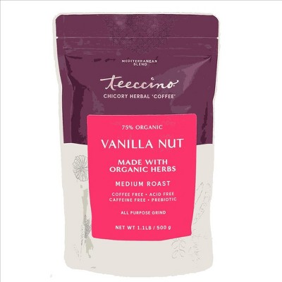 Teeccino Vanilla Nut Chicory Coffee Alternative, Medium Roast - Ground Herbal Coffee That’s Prebiotic, Caffeine Free & Acid Free