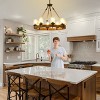 BAOURE Rustic Farmhouse Wagon Wheel Chandelier with Seeded Glass Shade, 6 Light Round Wood Pendant Light for Dining Room Living Room Foyer, Brown 21in - 4 of 4