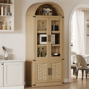 Arched Bookcase with Doors, 6-Tier Modern Farmhouse Wooden Storage Cabinet with Glass Doors, Living Room Kitchen Office Tall Bookshelf - 1 of 4