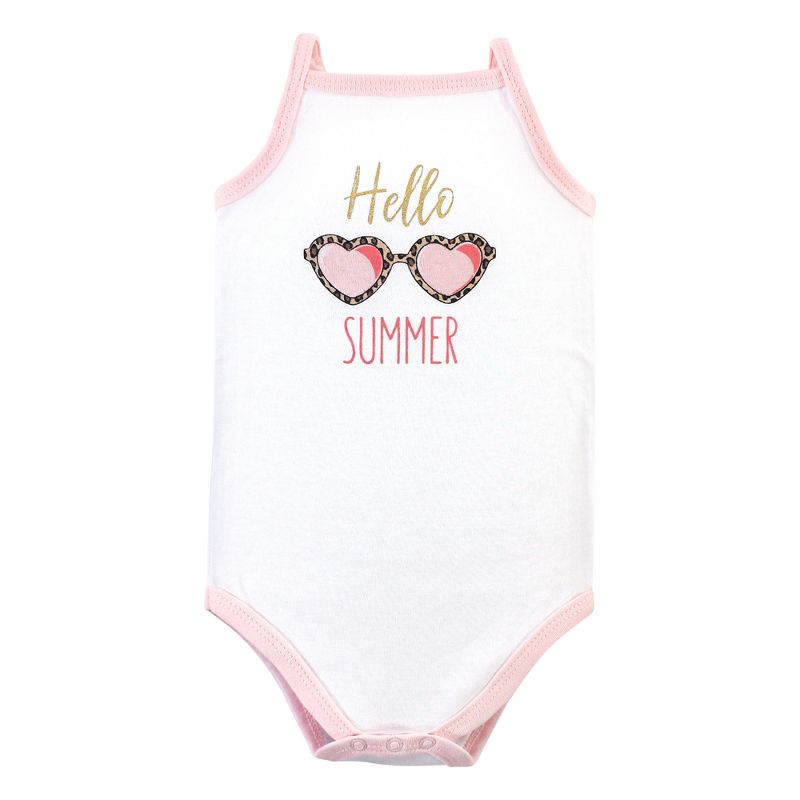 Hudson Baby Infant Girl Cotton Sleeveless Bodysuits 5pk, Summer Fun, 5 of 8