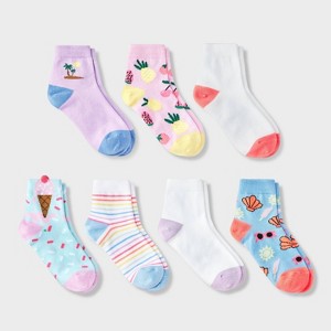 Girls' 7pk 'Pineapple' Lightweight Ankle Length Socks - Cat & Jack™ Purple - 1 of 3