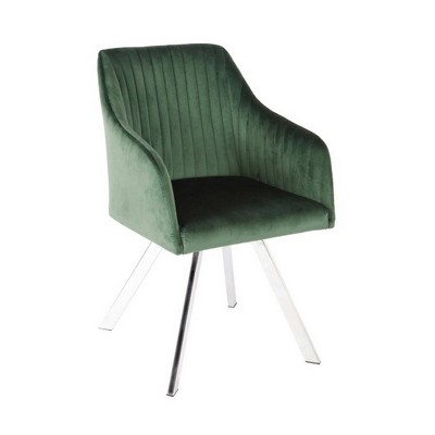 Metal Swivel Dining Chair with Channel Tufted Seat Green - Benzara