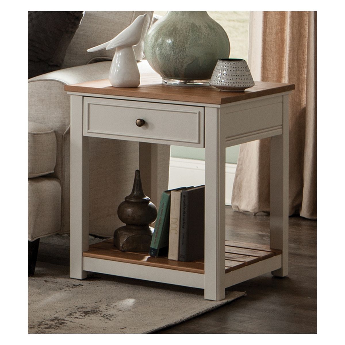 Savannah End Table Ivory with Natural Wood Top - Alaterre Furniture - thumbnail 2