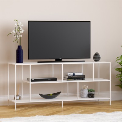 Matte White 55" Steel 3-Shelf TV Stand