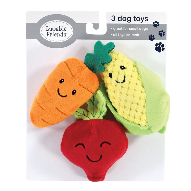 Luvable Friends Dog Squeaky Plush Dog Mini Toy Set, Veggies, One Size, 2 of 6