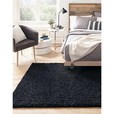 Jet Black 7' x 10' Rectangular Synthetic Shag Area Rug