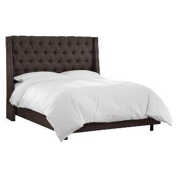 King Arlette Nail Button Tufted Wingback Bed in Linen Charcoal - Skyline Furniture