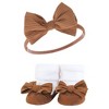 Hudson Baby Infant Girl Headband and Socks Giftset, Black Stripe Neutrals, One Size - 4 of 4