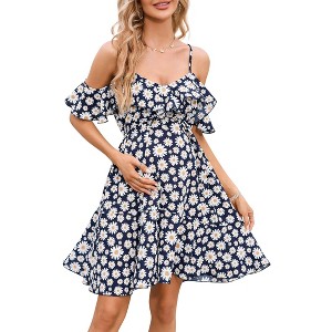 Clearlove Maternity Nursing Dress Womens Strap Ruffle Sleeve Daisy Printed A-Line Tiered Flowy Swing Dress - 1 of 4