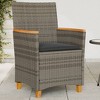 vidaXL Patio Chairs with Cushions - Gray Poly Rattan & Wood - Set of 2 - 2 of 4