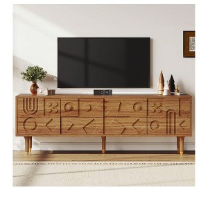Mid-Century TV Stand for up to 80 Inch TV, Modern Media Console with 4 Carved Doors, 70" Entertainment Center With Storage For Living Room - 1 of 4