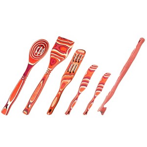 Island Bamboo 6-Piece Pakkawood Utensil Set - Spurtles, Spoon, Spatula & Oven Puller, Red - 1 of 1
