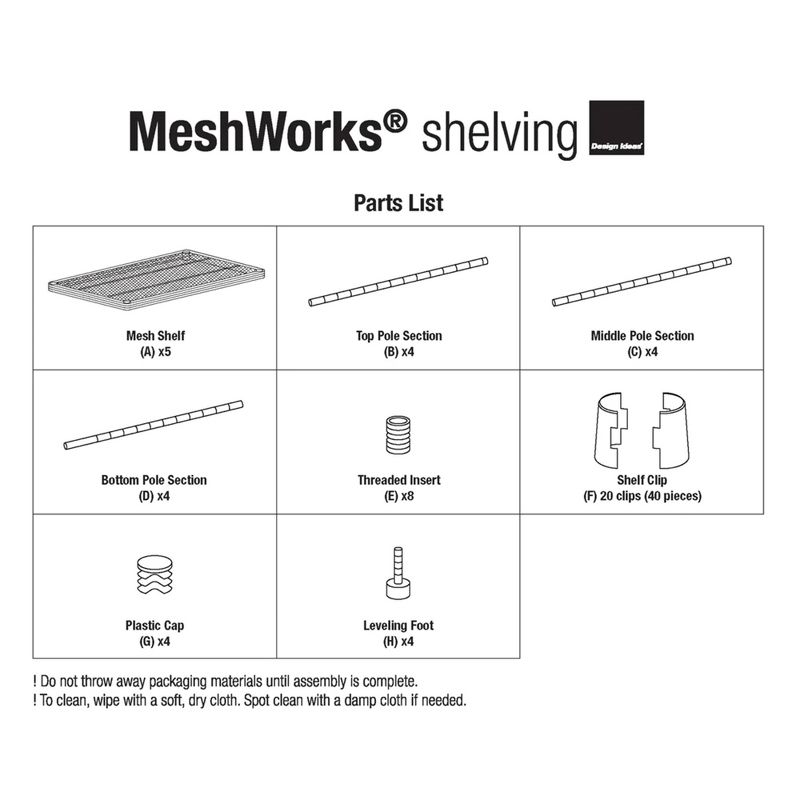 Design Ideas MeshWorks 5 Tier Full Size Metal Storage Shelving Unit Bookshelf, for Kitchen, Office, and Garage, 31.1" x 13" x 70.9", Black, 2 of 7