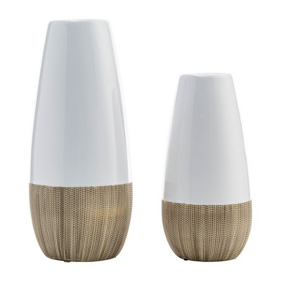 9" White and Beige Two-Tone Ceramic Table Vase