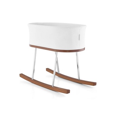 Delta Children Rockaway Rocking Bassinet Modern Portable Baby Crib with Solid Wood Feet, Mattress Pad and Fitted Sheet - Ivory