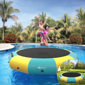 Costway 12FT Inflatable Water Bouncer Splash Padded Water Trampoline Blue\Yellow