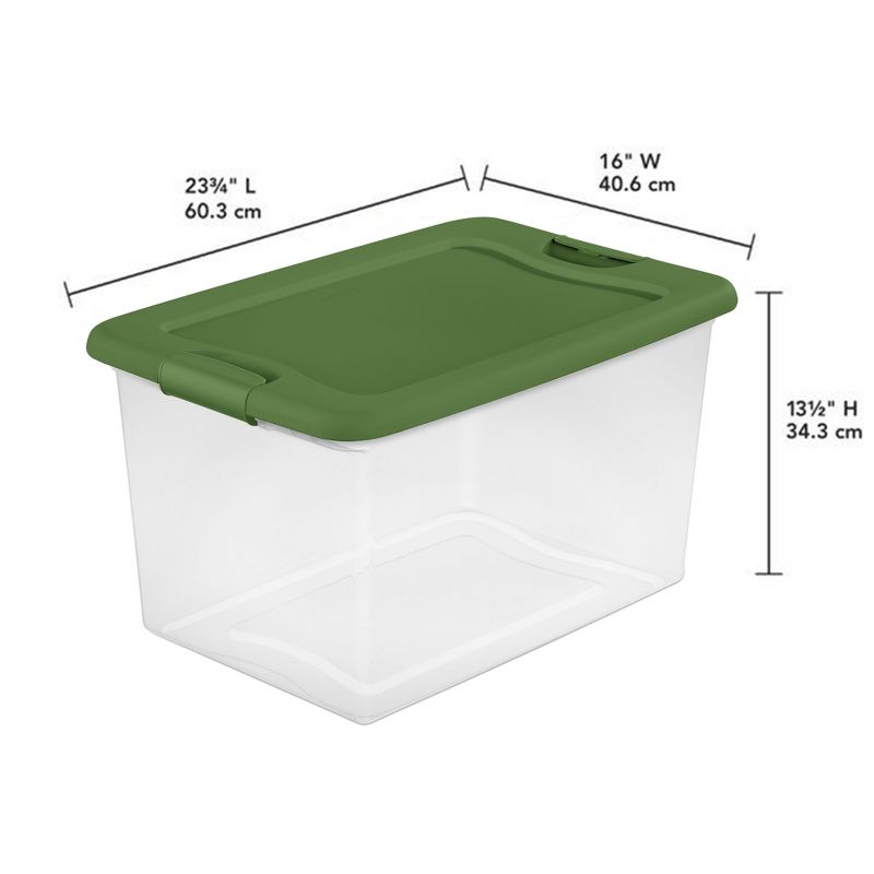 Sterilite 64 Qt Latching Plastic Stacking Holiday Storage Bin with Latching Lid, Plastic Container to Organize Closets, Clear with Green Lid, 3 of 7