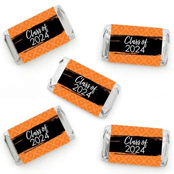 Big Dot of Happiness 2024 Orange Graduation Party - Mini Candy Bar Wrapper Stickers - Small Favors - 40 Count