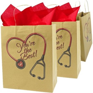 4E's Novelty Nurse Gift Bags (12 Pack) Large 12" Kraft Paper Bag Bulk - For Doctors Healthcare Hospital Worker Party Favors Goody Bag - 1 of 4