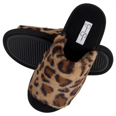 Jessica Simpson Womens Fuzzy Open Toe Slide Slipper - Leopard/small ...