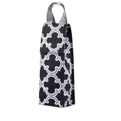 Zodaca Thermal Insulated Lightweight Wine Tote, Black Quadrefoil