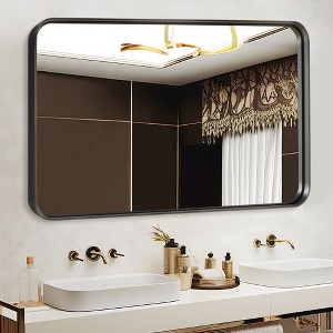 Glossy Black Coated Aluminum Alloy Rectangular Wall Mirror with Curved Edges - 1 of 4