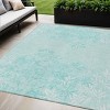 Teal Blue Aqua And Ivory Floral Washable Indoor Outdoor Area Rug - 2 of 4
