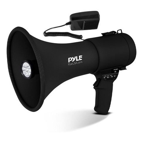 Pyle Portable PA Megaphone Speaker with Built-in Rechargeable Battery, LED  Lights, Siren Alarm Mode & Adjustable Volume Control Black